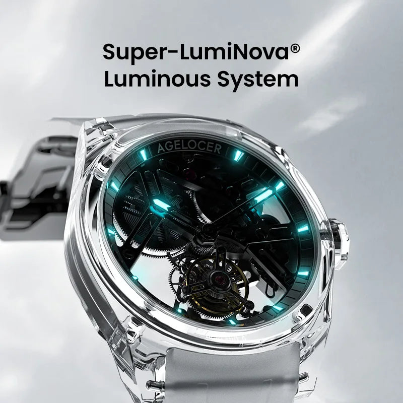 AGELOCER Limited Edition „Ice Never Melts“ Luxuriöse mechanische Handaufzugsuhr mit Free-sprung Crystal Tourbillon