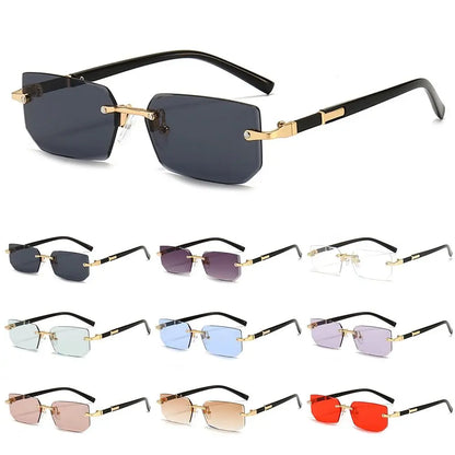 Retro UV400 Protection Rimless Rectangle Sunglasses Y2K Shades Frameless Sun Glasses for Women & Men