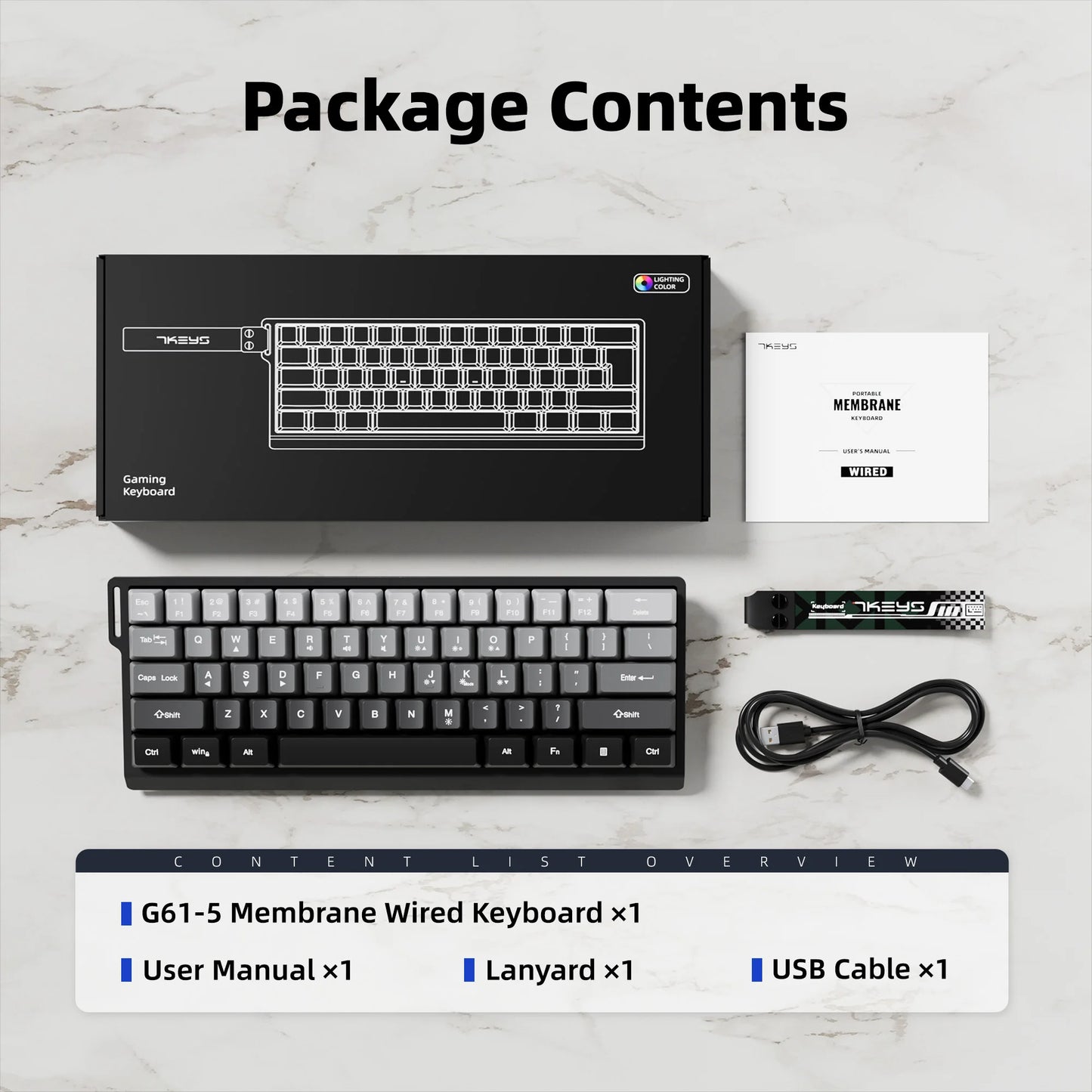 7KEYS 60% Compact Wired Keyboard with RGB Backlighting, Gradient Keycaps, USB Gaming Keyboard for Windows PC, Laptop & Tablet