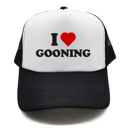 Забавни бейзболни шапки „I Love Gooning“ – готини летни мъжки шапки от мрежа, хумористични шапки тип „тракър“, унисекс шапки от мрежа за външни дейности MZ-080