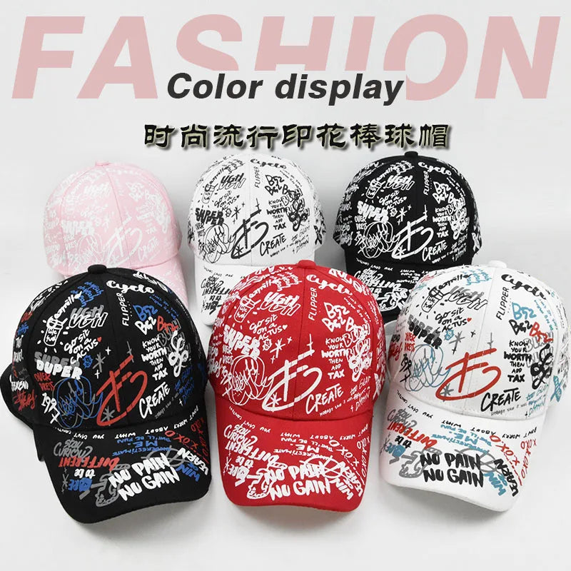Trendige Unisex-Baseballkappe mit Graffiti-Print – Bunte, bemalte Schirmkappe