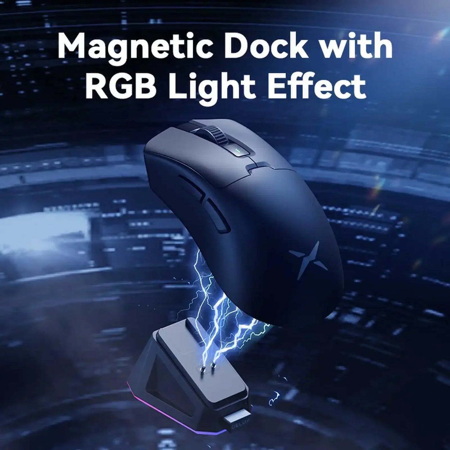 Delux M900Pro Ergonomic Wireless Gaming Mouse 8K PAW3395 Magnetic RGB Charging Dock Rechargeable Wired Mice for Big Hand PC