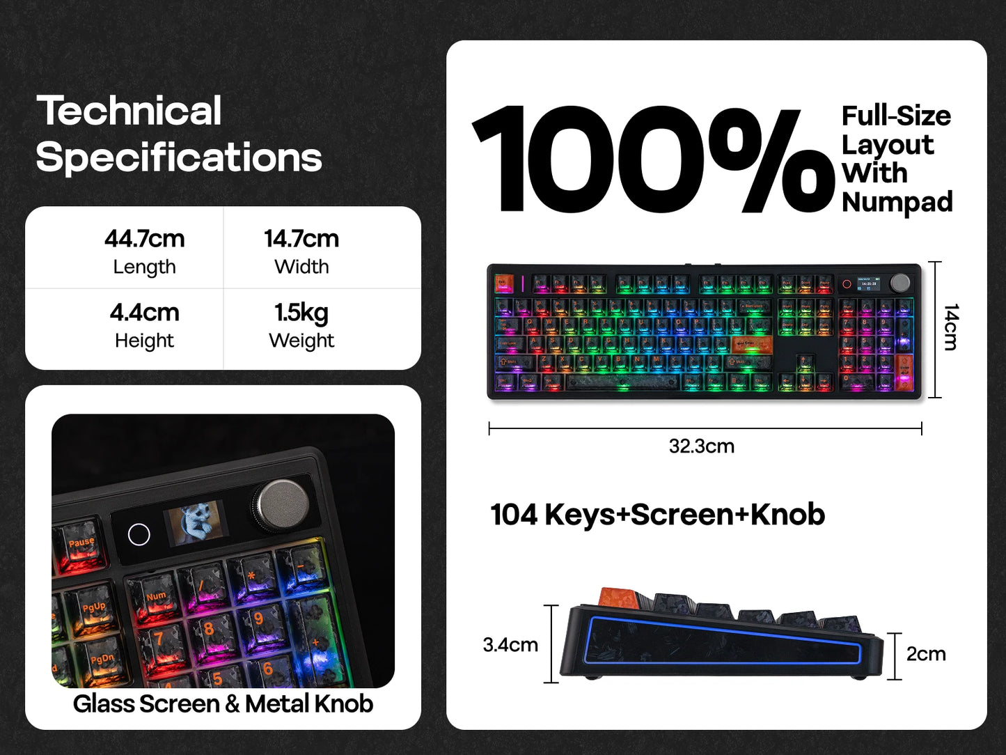 EPOMAKER TH108 V2 PRO 100% ANSI US Layout Wired/Bluetooth/2.4Ghz Wireless Mac Modifier Mechanical Keyboard with Screen & Knob