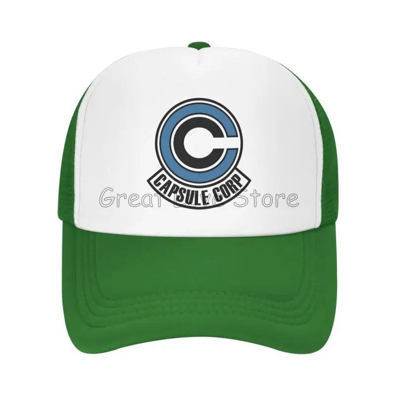 „Capsule Corp“ tinklinės beisbolo kepurės, unisex, hip-hop stiliaus „trucker“ kepurės, anime DBZ stiliaus „dad hat“ kepurės, reguliuojamos lenktyninės kepurės, vasarinės „trucker“ kepurės su užsegimu