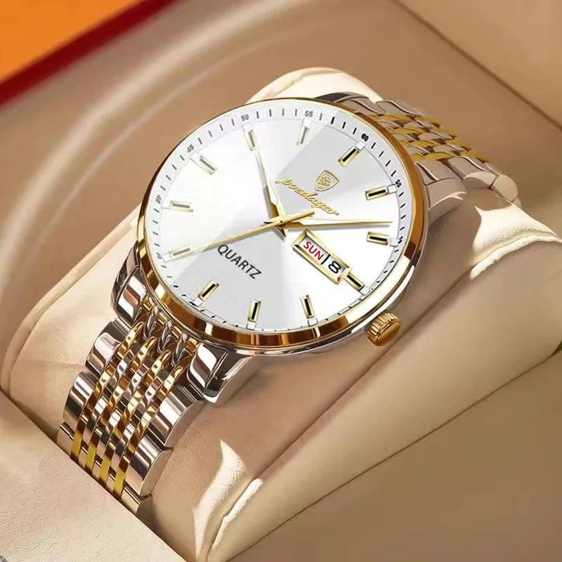 Reloj de hombre POEDAGAR Business de cuarzo, acero inoxidable, resistente al agua, fecha luminosa, reloj de pulsera de lujo informal para hombre