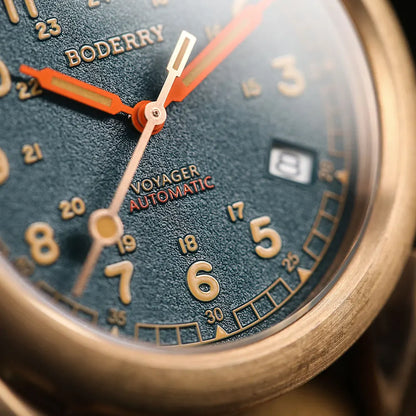 Boderry Field Watches Bronze Case Automatic Mechanical VOYAGER Watch Men's 100M Waterproof Clock Military Top Brand Wristwatch