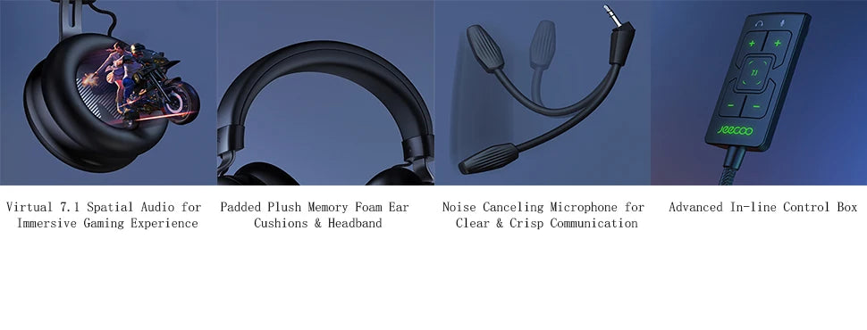 Jeecoo Gaming Headset for PC PS5 PS4 Xbox with 7.1 Surround Sound, Noise Cancelling Mic Gaming Headphones, 50mm Driver Wired Headset