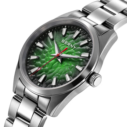 Montre pour homme BERNY – Montre à quartz, verre saphir, aiguilles luminescentes, étanche 10 ATM, entièrement en acier inoxydable – Style élégant et décontracté, idéale pour le quotidien ou les occasions professio
