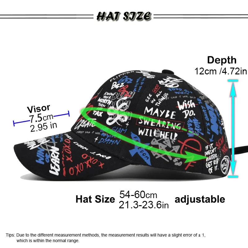 Trendige Unisex-Baseballkappe mit Graffiti-Print – Bunte, bemalte Schirmkappe
