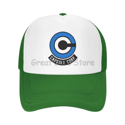 „Capsule Corp“ tinklinės beisbolo kepurės, unisex, hip-hop stiliaus „trucker“ kepurės, anime DBZ stiliaus „dad hat“ kepurės, reguliuojamos lenktyninės kepurės, vasarinės „trucker“ kepurės su užsegimu