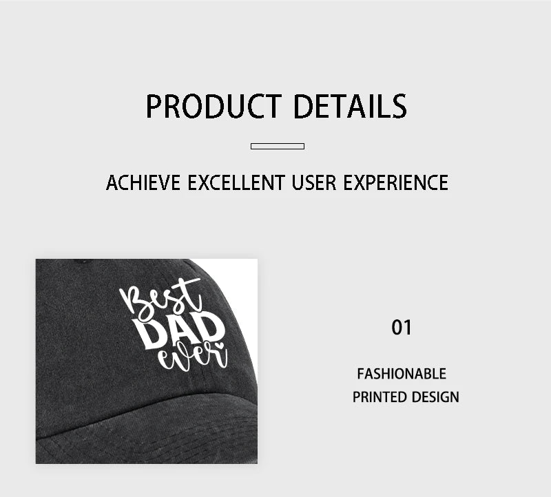 “Best DAD Ever” Printed Vintage Washed Baseball Cap – Adjustable, Casual, Men's Father's Day Gift, Dad Cap – Fishing & Hiking