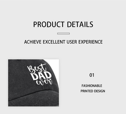 “Best DAD Ever” Printed Vintage Washed Baseball Cap – Adjustable, Casual, Men's Father's Day Gift, Dad Cap – Fishing & Hiking
