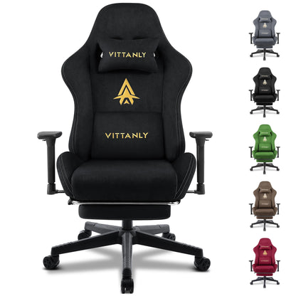 HAPIHAPPY Fashion Gaming Chair Genuine Leather Computer Office Chair with Footrest, Pocket Spring Cushion, Linkage Armrests, Ergonomic Game Chair