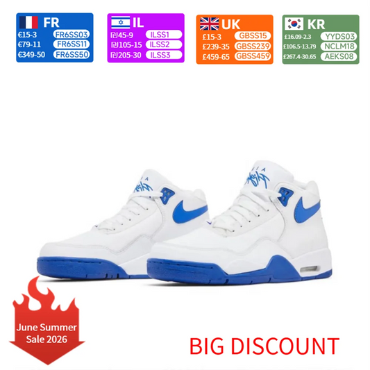 Nike Flight Legacy – mukavat ja monipuoliset mid-top-retro-koripallokengät miehille, valkoinen/sininen, BQ4212-103