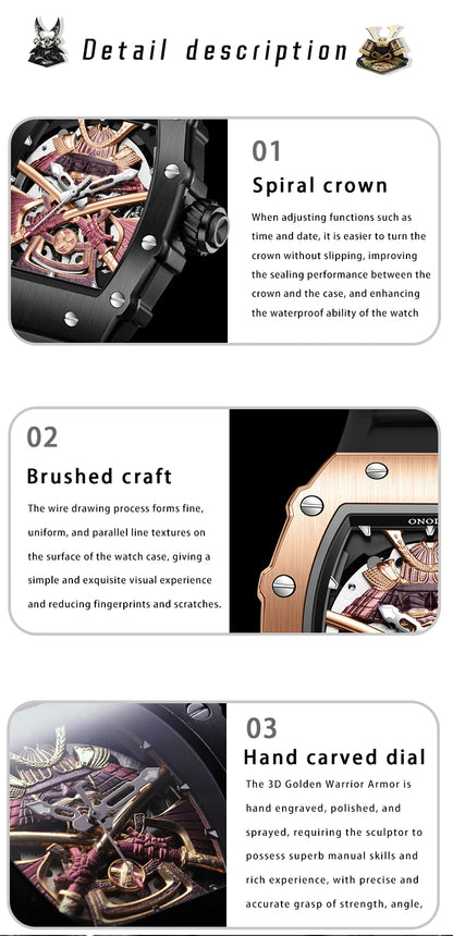 ONOLA Luxury Men Automatic Mechanical Watch Waterproof Watch Luminous Barrel Shape Military Sports Wristwatch Relogios Masculino