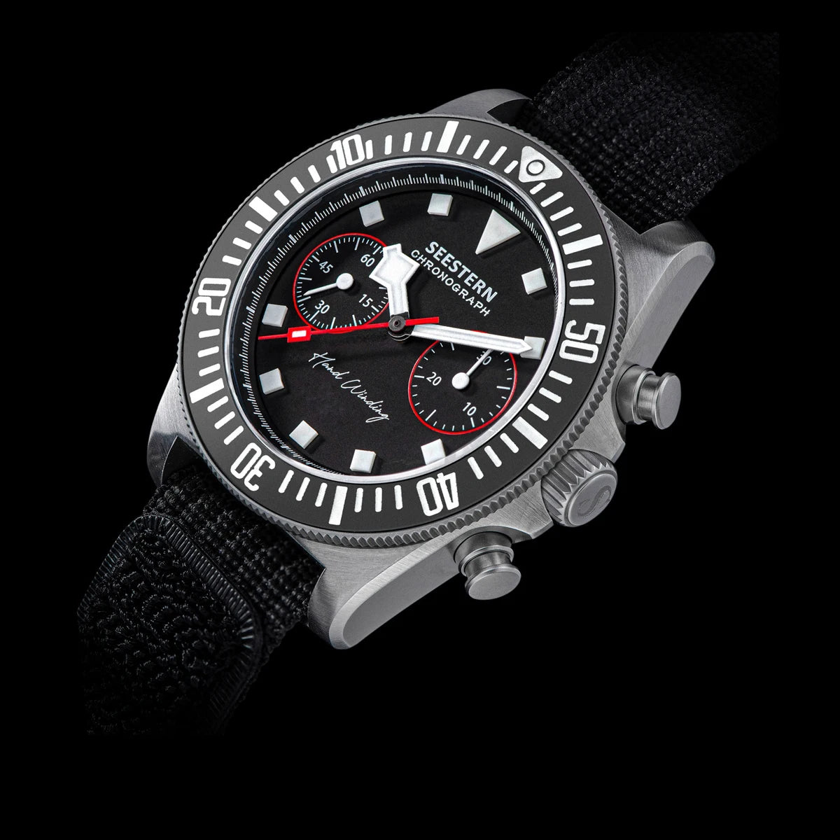 Cronógrafo SEESTERN para homem com movimento mecânico Tianjin ST1901, vidro de safira, bracelete de nylon, autocolante, luminoso, esqueleto