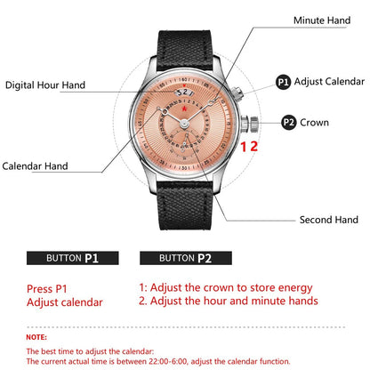 Red Star 40mm Premium Men's Watch with Seagull ST1716 Movement 3ATM Waterproof Calendar Automatic Mechanical Watch for Men