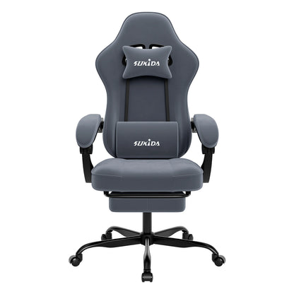 SUKIDA Gaming Chair with Footrest, Ergonomic Racing Style PC Chair with Lumbar Support, Adjustable Office Gaming Chair for Comfort and Work