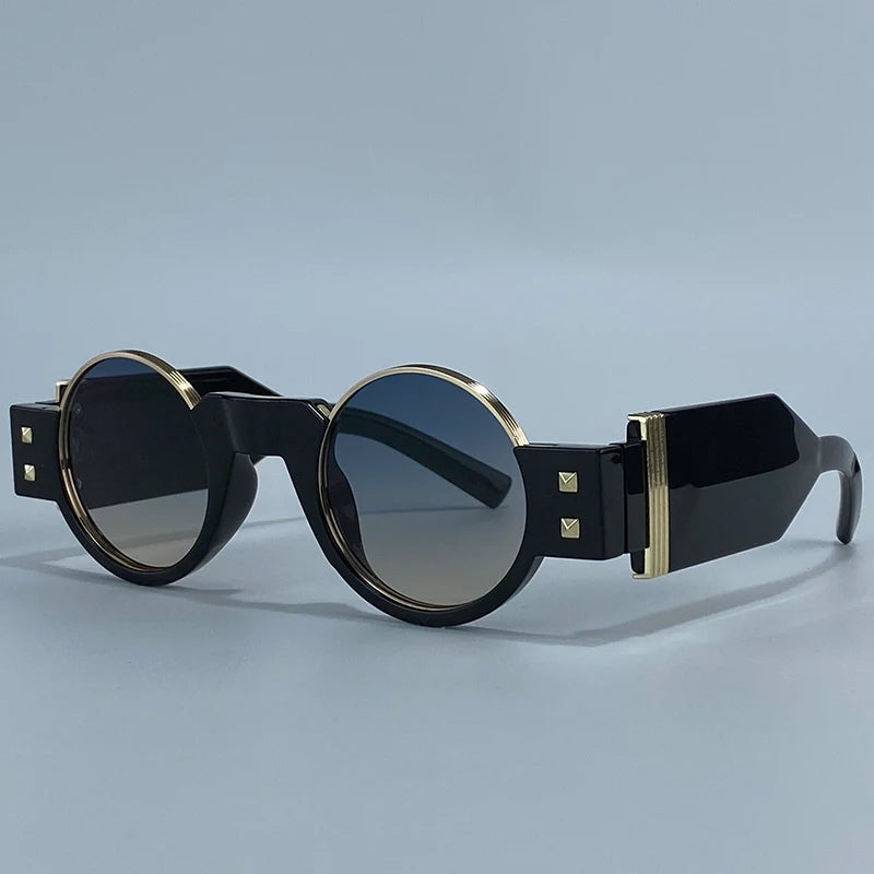 Y2K Punk Gothic Round Sunglasses Men 2026 Luxury Brand Steampunk Wide Temple Thick Frame Sun Glasses For Male Retro Cool Shades