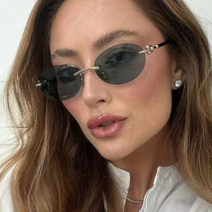 Oval Rimless Sunglasses High-End Casual and Luxurious Women's Borderless Sun Glasses Fashion and Personalized Sunglasses