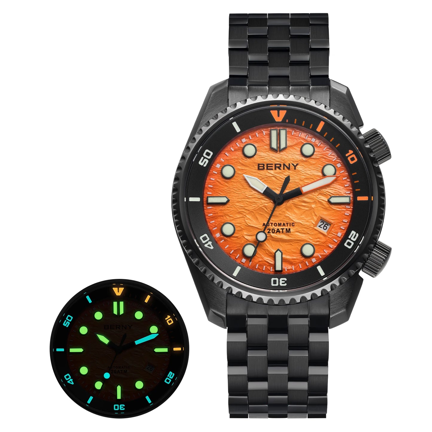 BERNY Diver Automatic Watches Men's Luxury Sapphire 316L Stainless Steel Mechanical Watch 42MM 200M Waterproof Diving Men's Watch