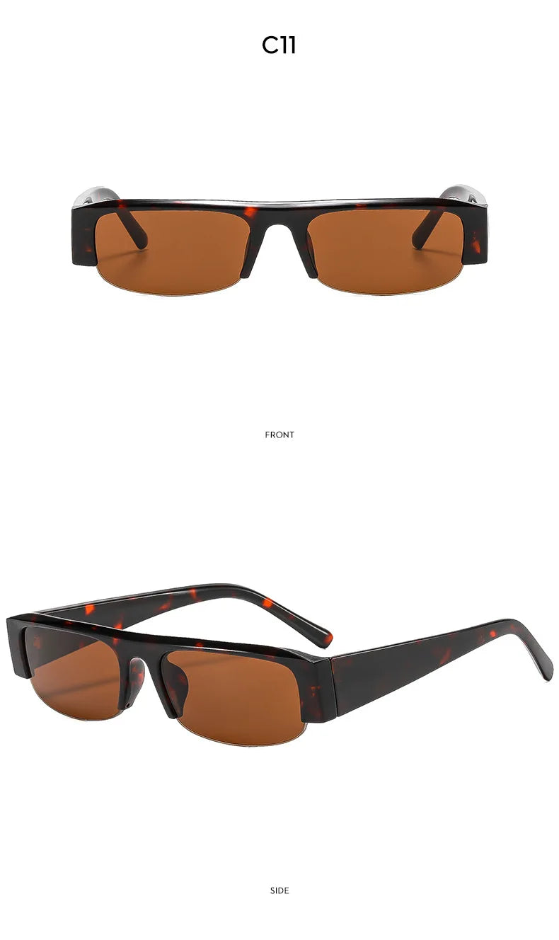 vintage small rectangle half frame black sunglasses for new fashion leopard gradient sun glasses ladies trendy driving eyewear