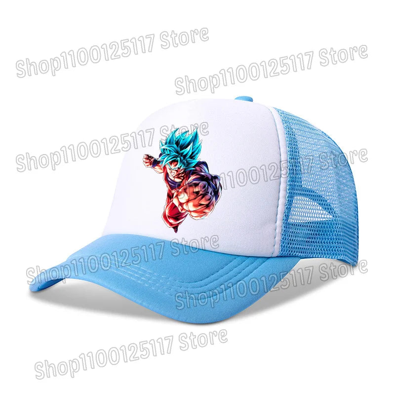 Baseballová čepice Dragon Ball s potiskem z anime, prodyšná čepice s kšiltem, kreslená postavička Goku, letní sportovní čepice typu snapback, síťovaná sluneční čepice, dárek pro děti
