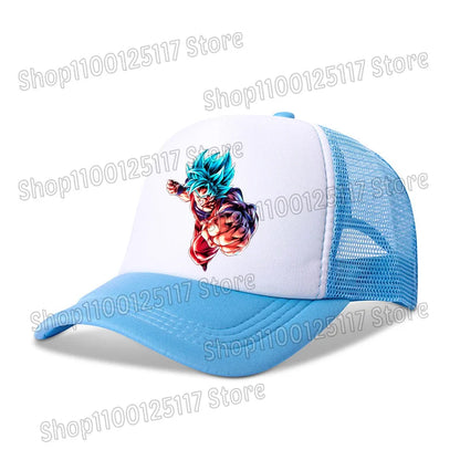 Baseballová čepice Dragon Ball s potiskem z anime, prodyšná čepice s kšiltem, kreslená postavička Goku, letní sportovní čepice typu snapback, síťovaná sluneční čepice, dárek pro děti