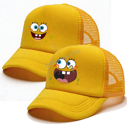 Spongebobs Baseball Cap Kids Adult Cartoon Emoto Mesh Cap Kawaii Peaked Hat Yellow Anime Summer Cap Girls Boys Accessories Gift