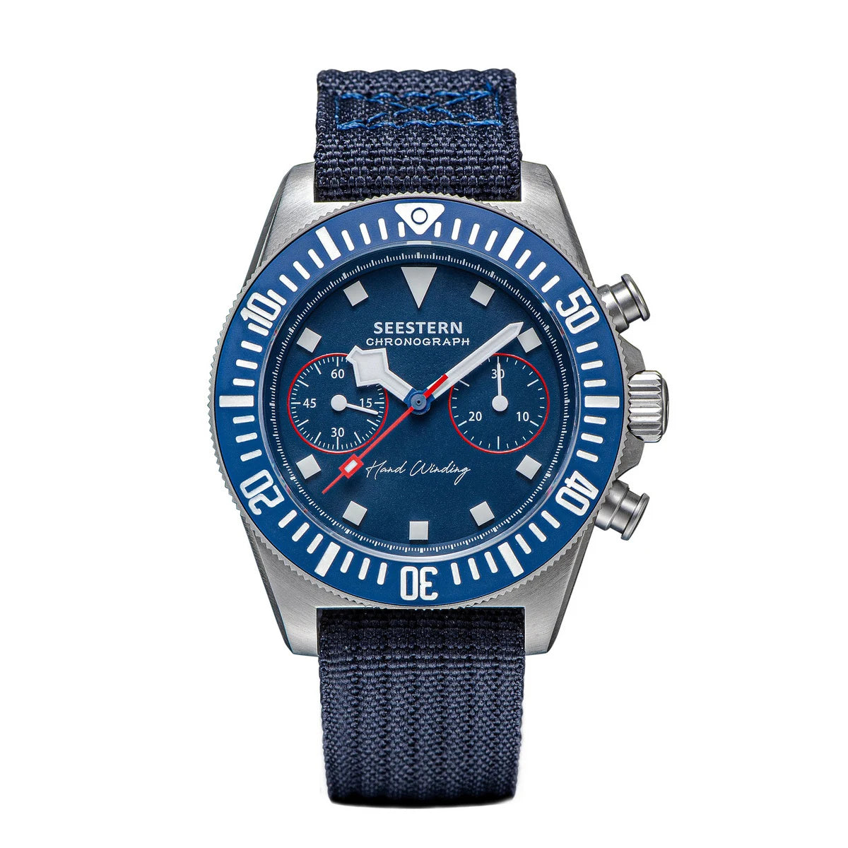 Cronógrafo SEESTERN para homem com movimento mecânico Tianjin ST1901, vidro de safira, bracelete de nylon, autocolante, luminoso, esqueleto