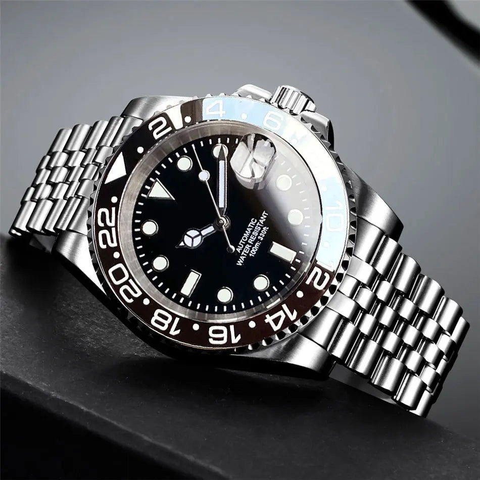 Reloj automático para hombre Miyota8215 resistente al agua 200m, reloj de buceo 40mm, movimiento mecánico, luminoso, correa Jubilee y hebilla Glide Lock