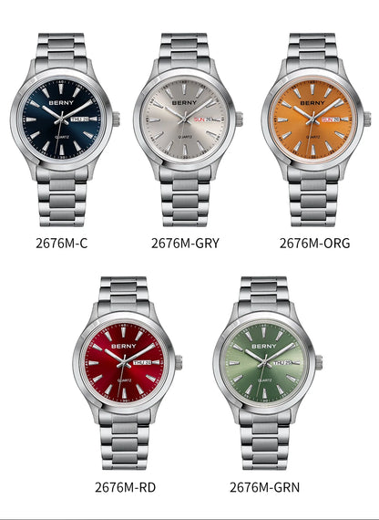 BERNY Men Quartz Watch  Fashion Texture Wristwatch for Men Ultra Thin Men Watch Calendar Luminous Stainless Steel Dress Watches
