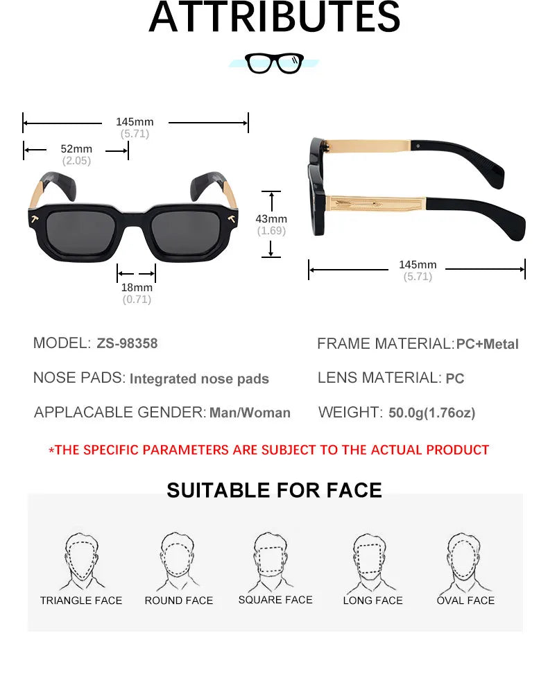Polarized Square Punk Sunglasses Men 2026 Luxury Brand Classic Rectangle Sunglass UV400 Driving Eyewear Fashion Outdoor Shades