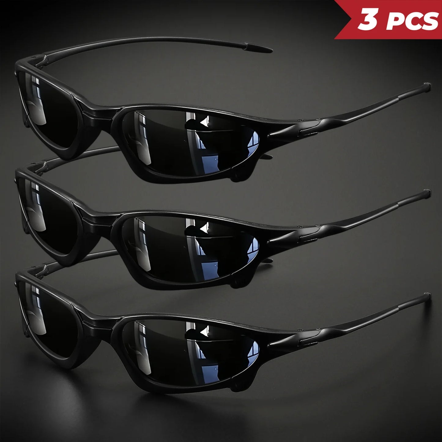 3PCS Futuristic Small Frame Colorful Sports Sunglasses - Wraparound Fit, UV400 for Cycling, Fishing & Travel