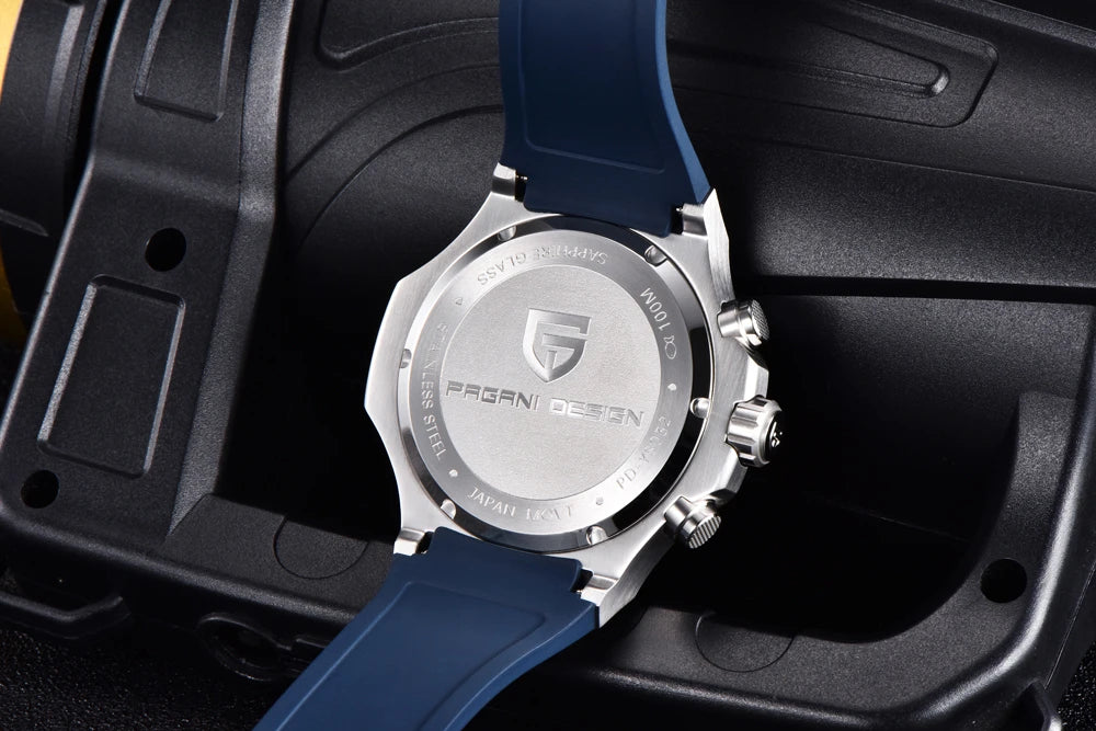 Montres à quartz pour hommes PAGANI DESIGN– Chronographe sportif de luxe, étanche, doté d'aiguilles luminescentes et d'un verre saphir avec traitement antireflet