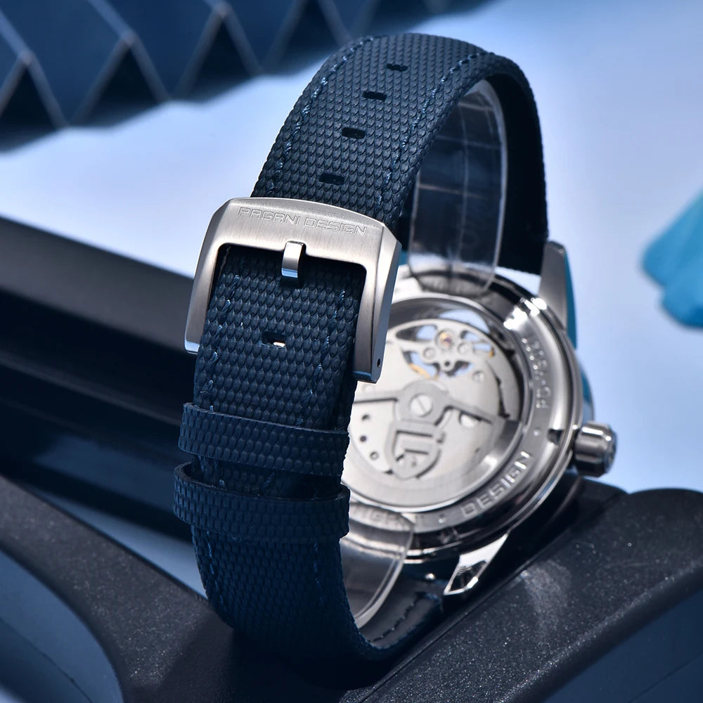 PAGANI DESIGN – Luxe mechanisch herenhorloge, 41 mm, saffierglas, leren band, waterdicht, pilotenstijl, met tourbillon en maanfase