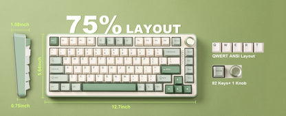 YUNZII B75 PRO Green Mechanical Gaming Keyboard, Gasket 75 Knob RGB Keyboard, BT/Wired/Wireless Hot-Swap Custom Creamy Keyboard