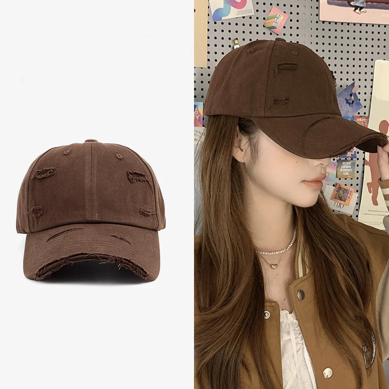 Gorra de pico de pato con ala curvada, versátil, de estilo hip-hop, con personalidad retro y efecto desgastado, para hombre y mujer, nueva colección primavera-verano