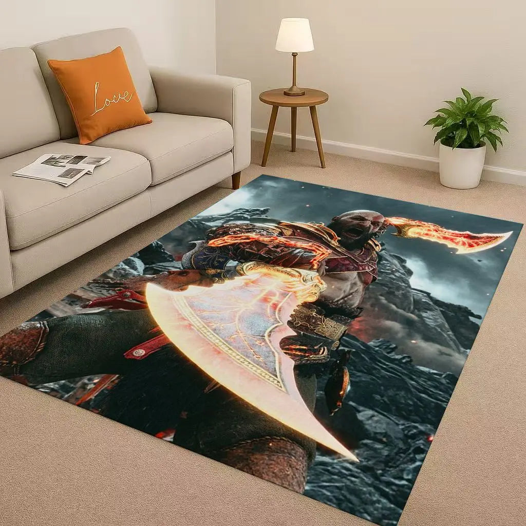 Kratos God of War Game Cartoon Gamer Living Room Non-Slip Area Rug Soft Carpet for Bedroom Playroom Sofa,Easy Clean Home Doormat