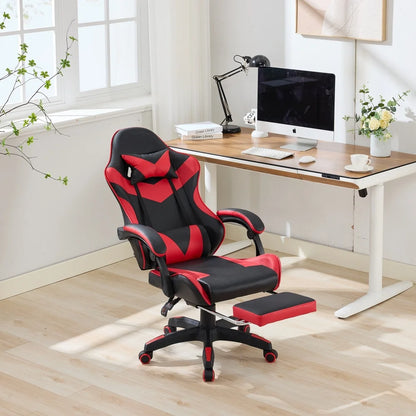 360 ° - Swivel Ergonomic Racing Design Gaming Chair Leather, Headrest and Lumbar Support for Office and Gaming - Black&Red