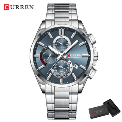 Montre homme CURREN, marque de luxe, originale, étanche, en acier inoxydable, chronographe, phase de lune, date, cadran rotatif