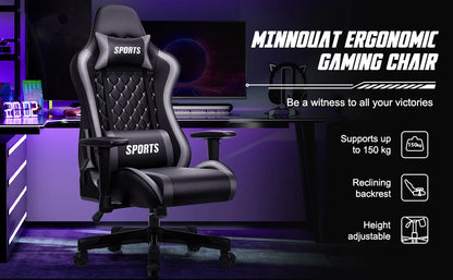 Daccormax Ergonomic Gaming Chair with Lumbar Support, 170° Reclining Office Chair, Adjustable Armrests, Comfortable Computer Chair for Work & Gaming