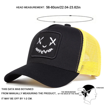 Men Women Smile Face Embroidery Baseball Caps Cotton Adjustable Snapback hats Hip Hop mesh Cap summer Outdoor Sun hat Dad Hats