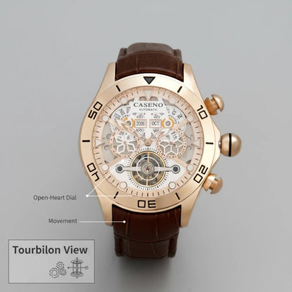 CASENO Brand Bubble Perpetual Calendar Fully Automatic Tourbillon Large Dial Mechanical Watch Belt Watch -58284G