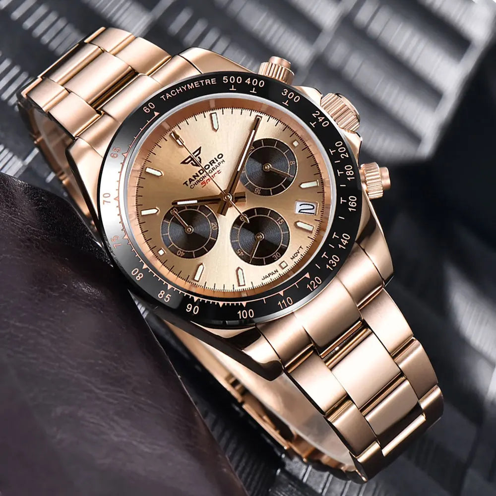 Luxuriöse VK63 Herrenuhr mit Quarzwerk, Business-Chronograph, 39mm, Stahl/Roségold, Datum, leuchtendes Zifferblatt, voll funktionsfähiger Chronograph