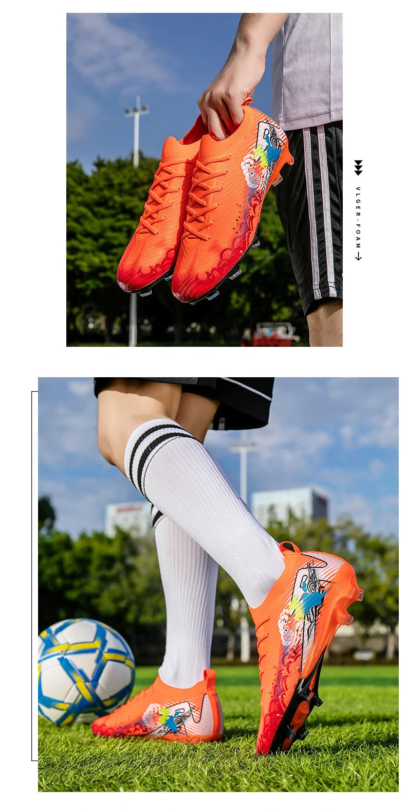 New Men Soccer Shoes FG Non-Slip Long Spikes Football Boots Soccer Cleats Training Shoes Match Ultralight Outdoor Drop Shipping