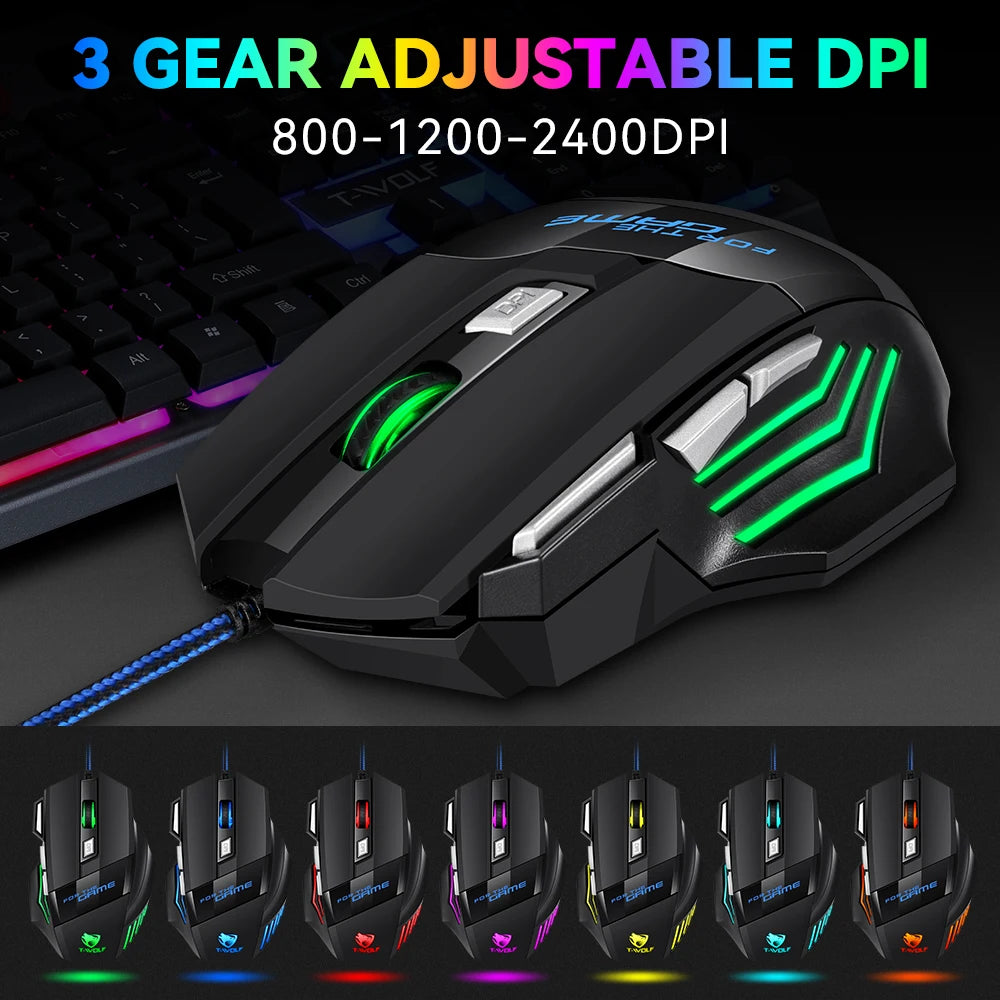 T-WOLF Wired Gaming Mouse 7-Button RGB Backlit Ergonomic Mechanical Mouse for PC Gamer
