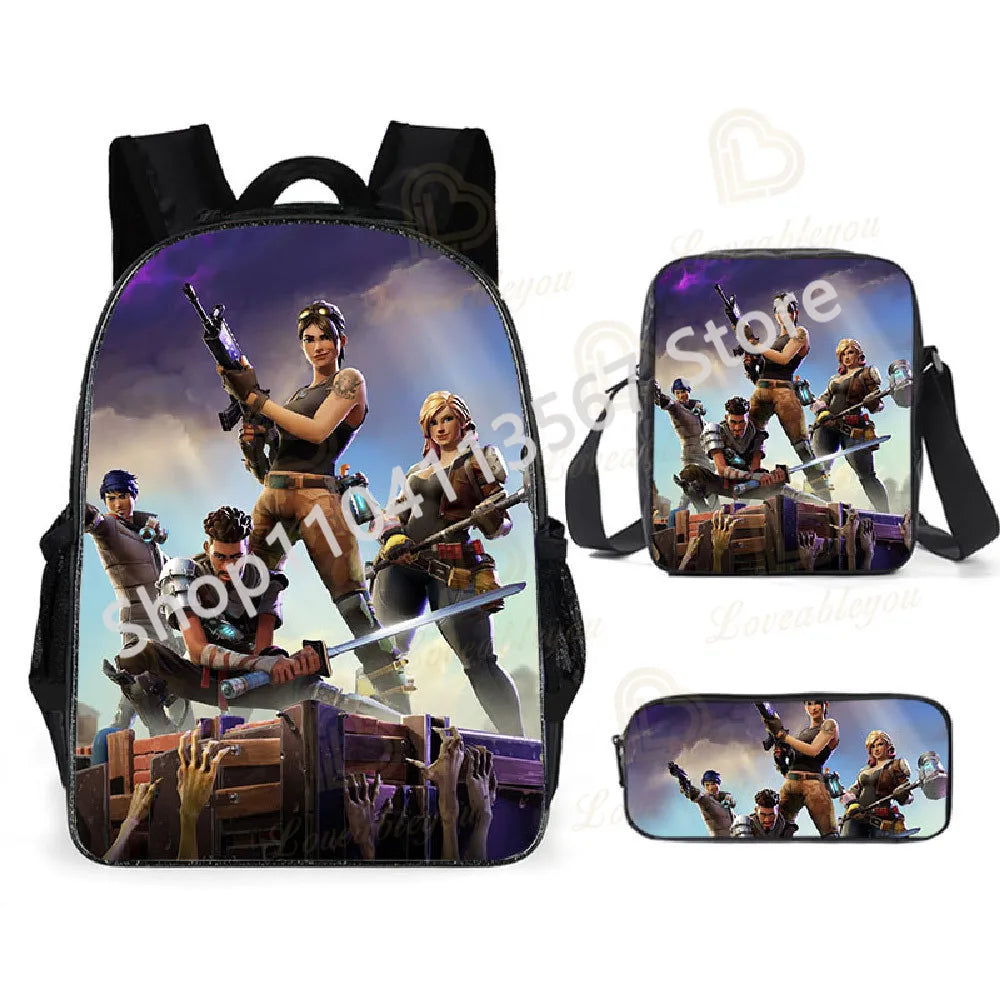 Fortnite Kids 3pcs Backpack Set Women Backpacks Office Stationary for Teenage Girls Boys Laptop Backpack Casual Travel Rucksack