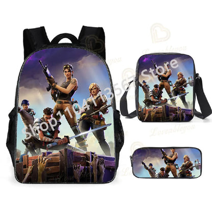 Fortnite Kids 3pcs Backpack Set Women Backpacks Office Stationary for Teenage Girls Boys Laptop Backpack Casual Travel Rucksack