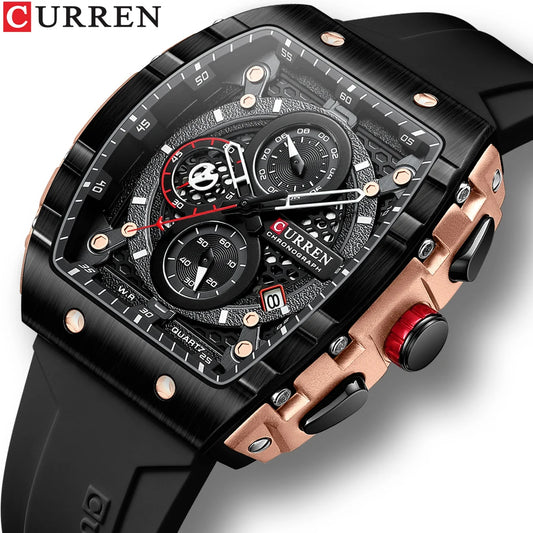 CURREN Men’s Luxury Square Quartz Chronograph Watch Waterproof, Luminous Dial & Date Display